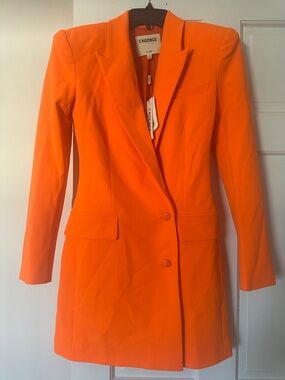 L'AGENCE Vibrant Orange Tailored Single-Breasted Blazer Dress